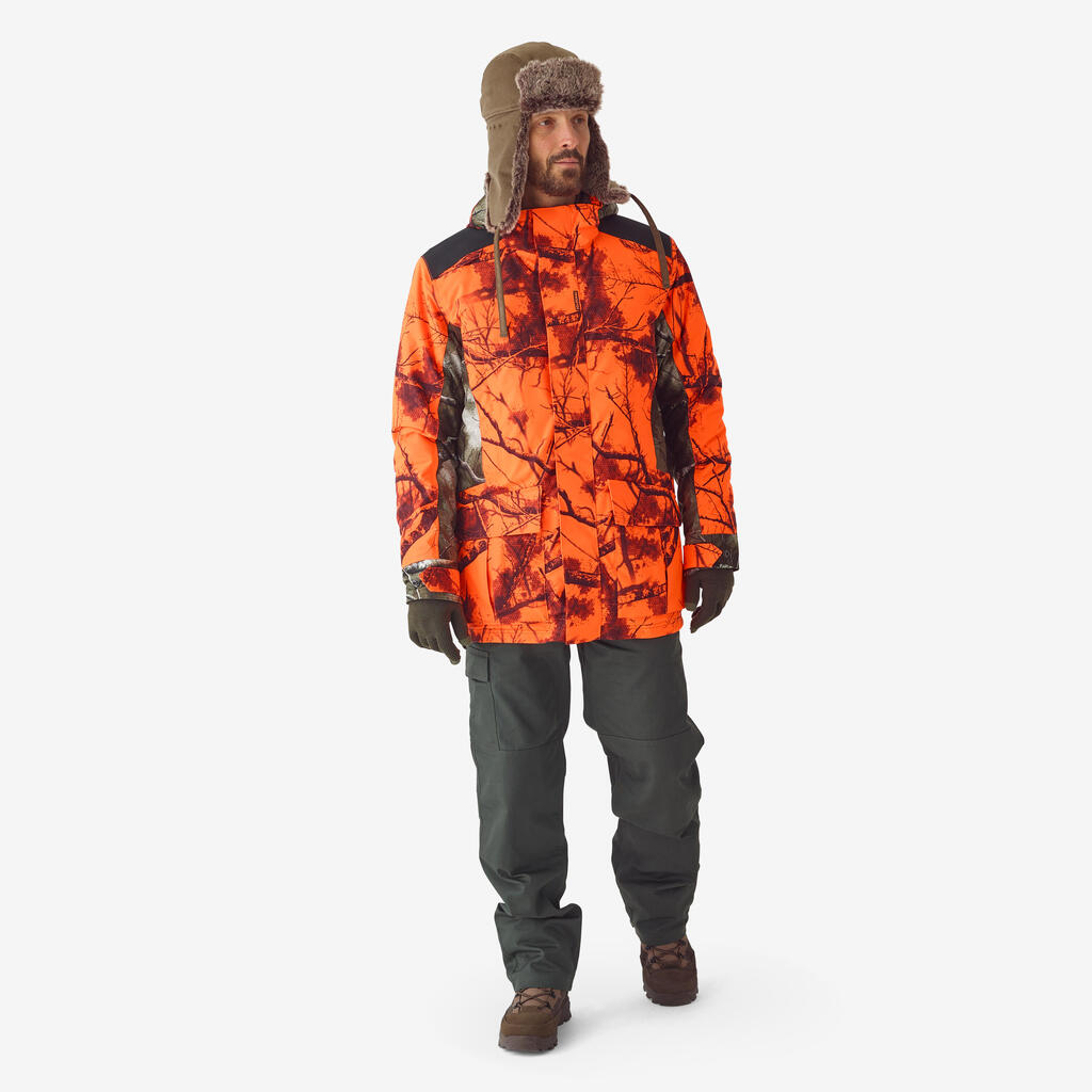 DRIVE HUNTING JACKET WARM AND WATERPROOF 500 3-IN-1 TREEMETIC NEON